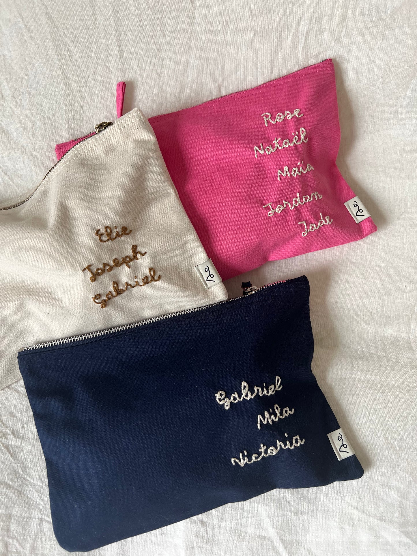 trousse coton brodée prénom bébé 