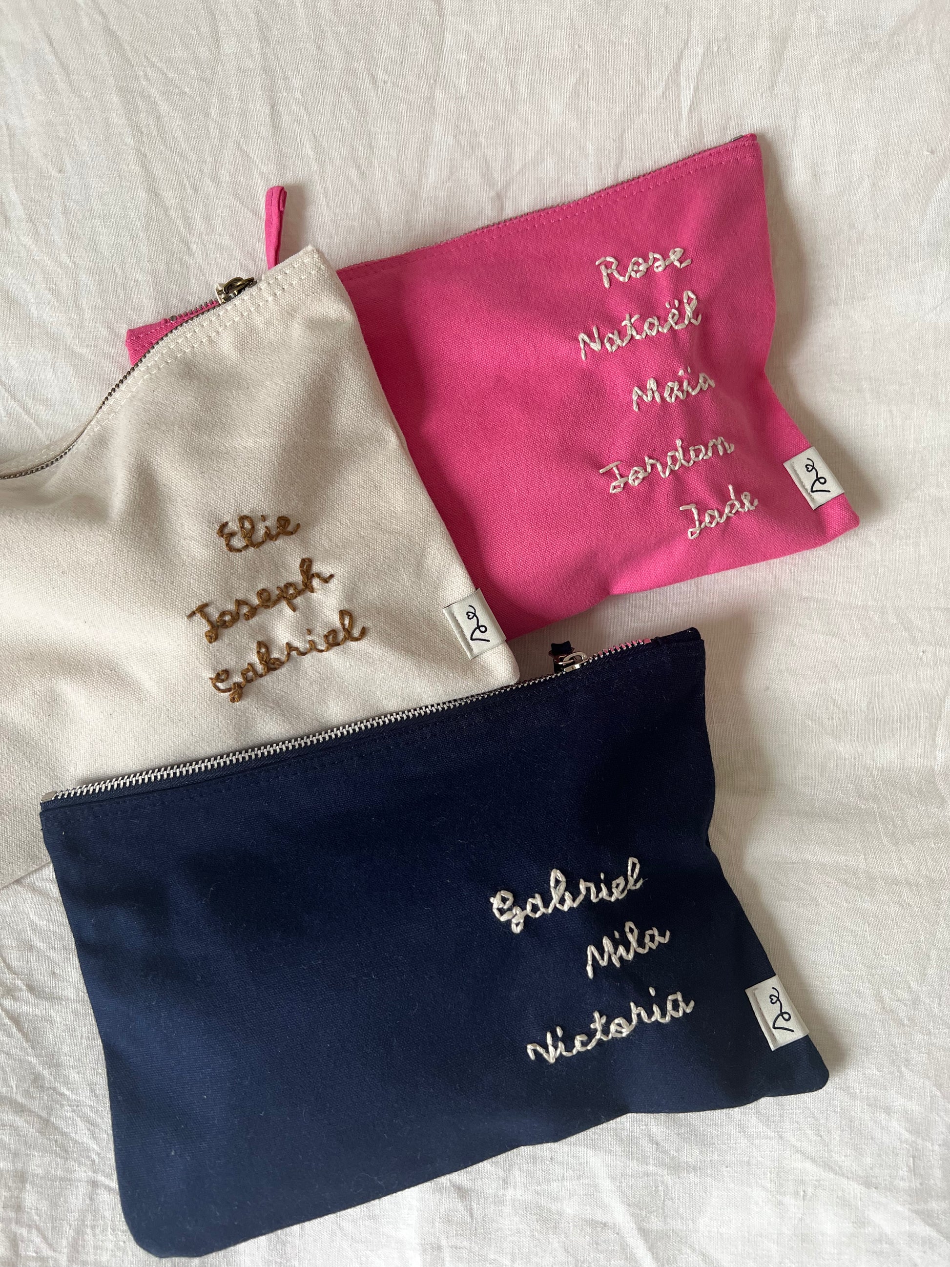 trousse coton brodée prénom bébé 