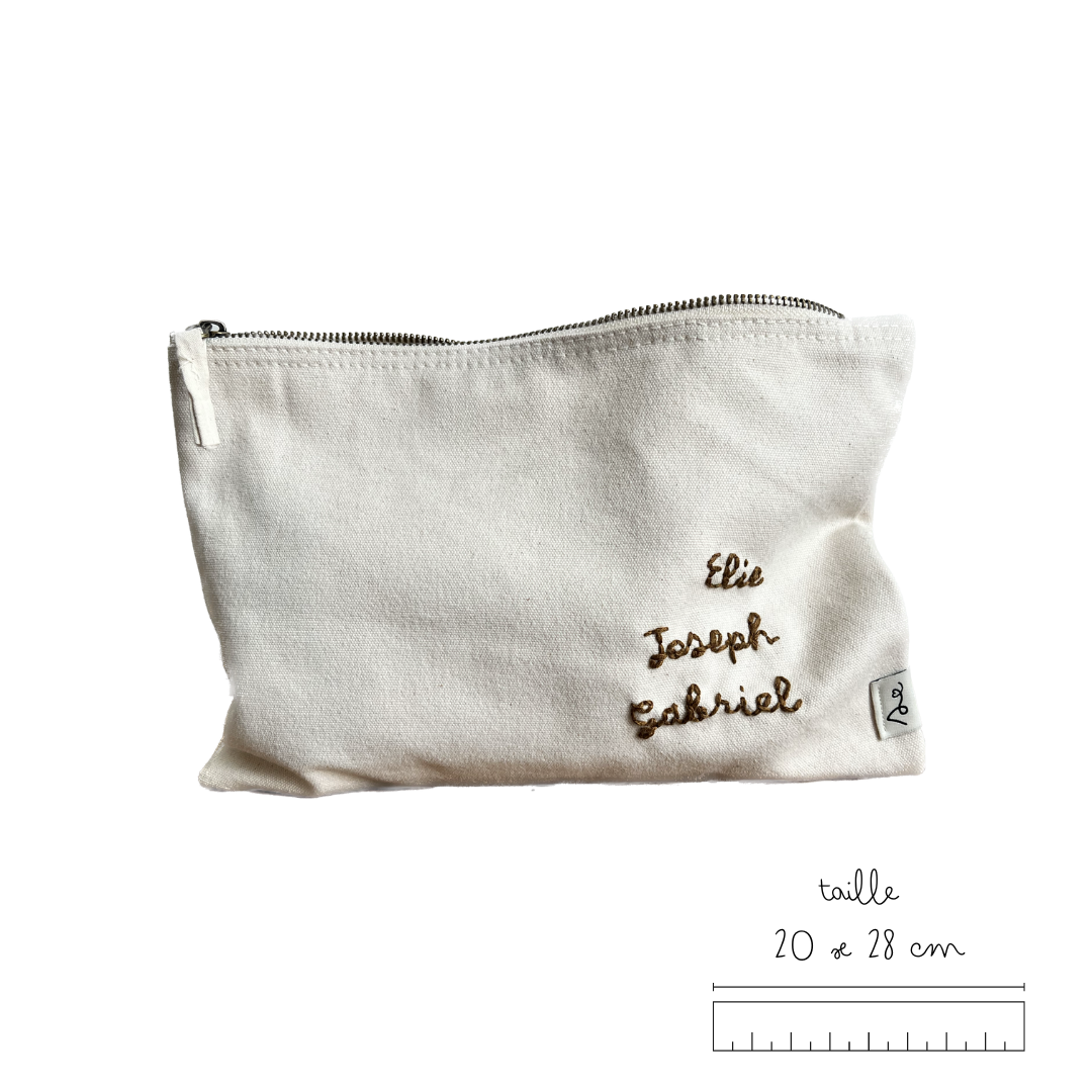 trousse coton brodée prénom bébé 
